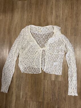 Open Edit White Lace Tie-Front Cardigan m